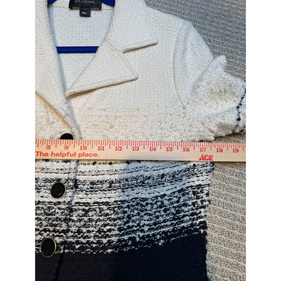 St. John Knits Ombre Colorblock Wool Blend Jacket Cream Black Size 10 Made USA - Picture 8 of 9